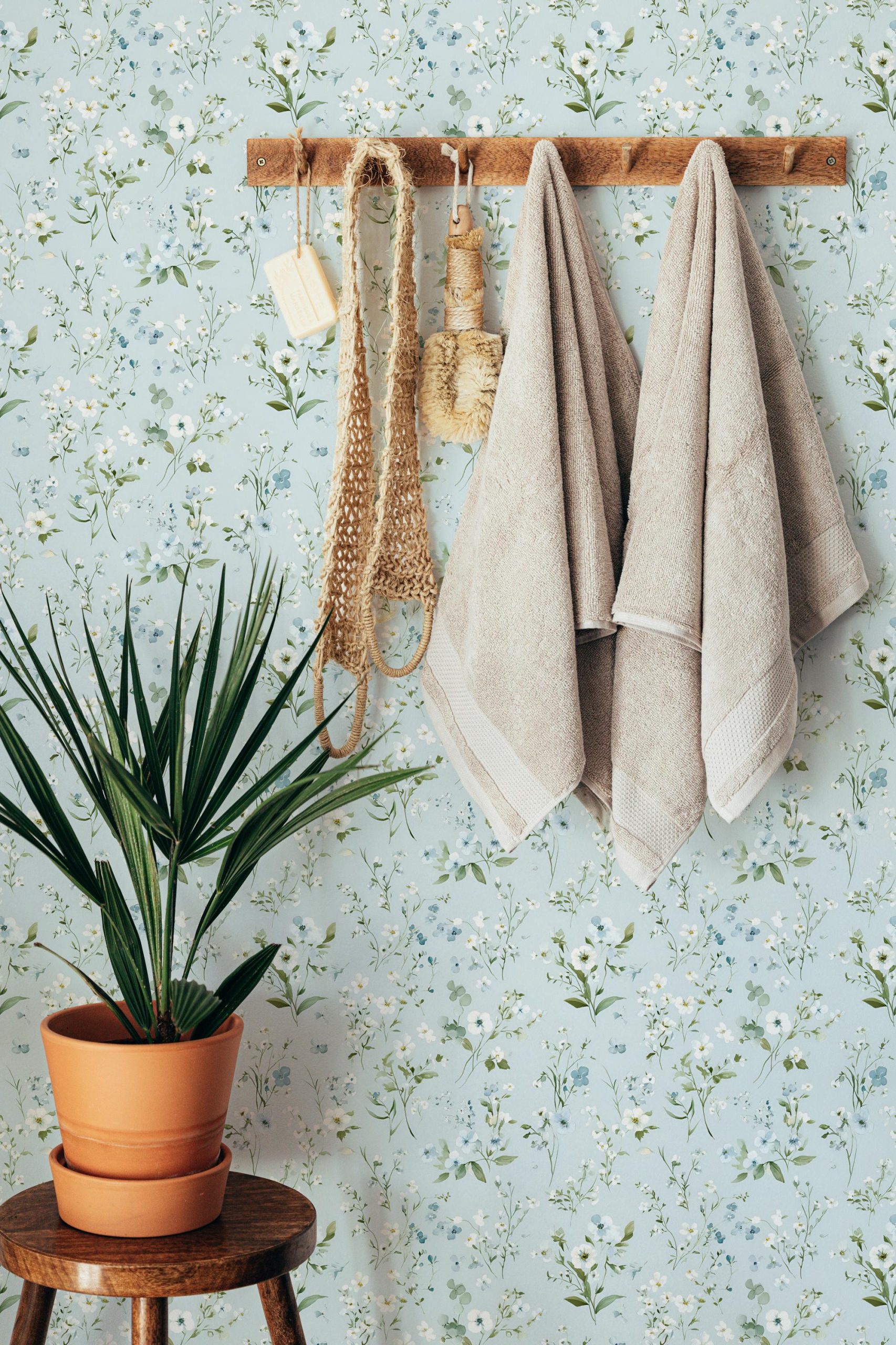 Pastel Blue White Pretty Floral Wallpaper, Classic Romantic, Shabby Chic Soft Blue Flowers, Peel and Stick, Removable, Traditional - Image 3