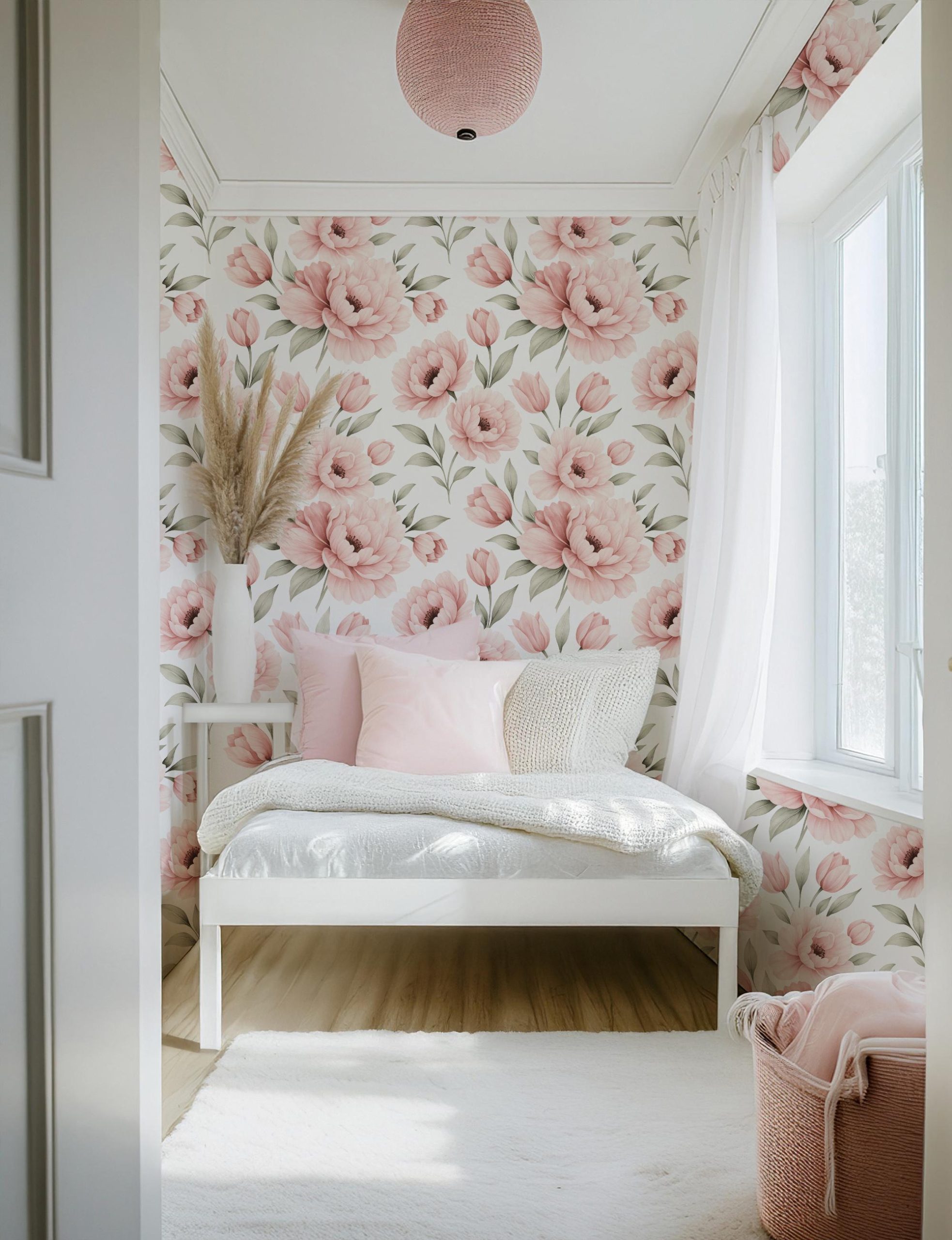 Large Pink Peonies Floral Wallpaper, Large Scale Peel and Stick Removable, Unpasted Prepasted Traditional Option, Baby Girl Nursery Mural - Image 3