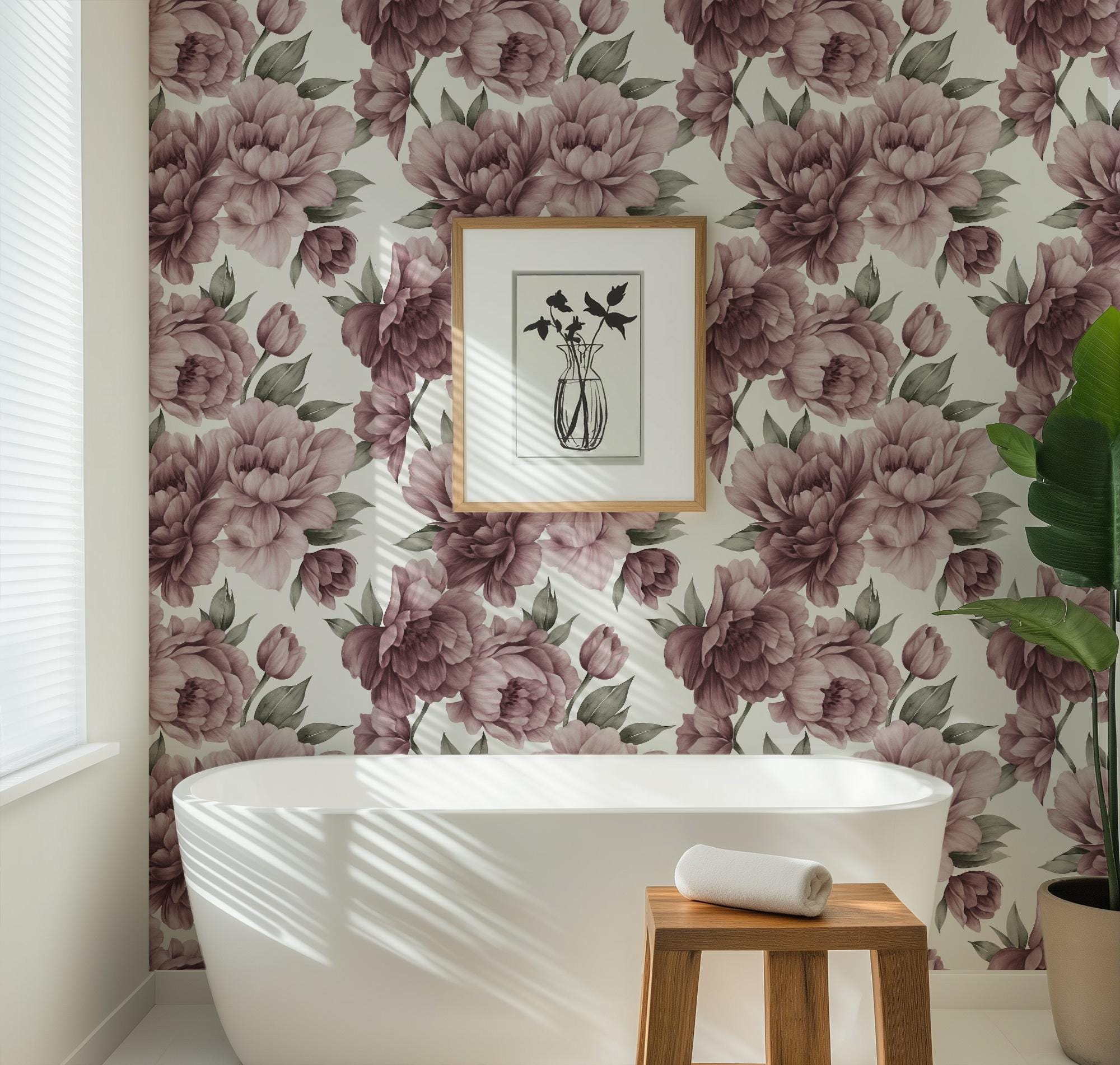 Deep Burgundy Purple Pink Floral Wallpaper, Large Scale Peel and Stick Removable, Unpasted Prepasted Traditional Option, Girl Nursery Mural - Image 7