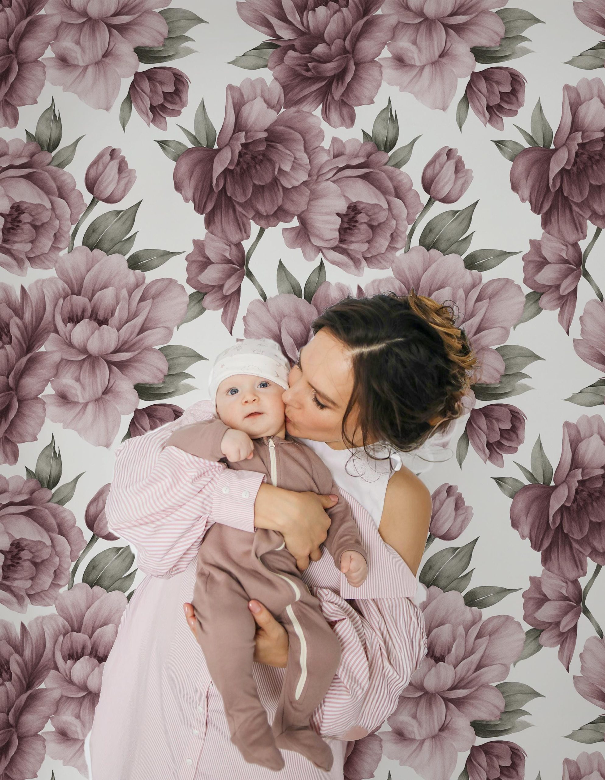 Deep Burgundy Purple Pink Floral Wallpaper, Large Scale Peel and Stick Removable, Unpasted Prepasted Traditional Option, Girl Nursery Mural
