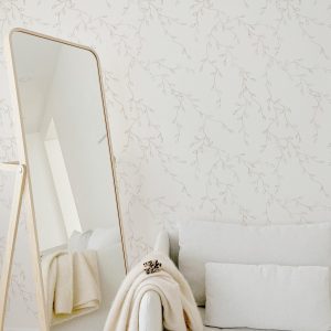 Minimalist Neutral Vine Wallpaper, Scandinavian, Modern Farmhouse Peel and Stick or Traditional Wall Mural for Nursery, Bedroom, or Entryway