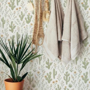 Desert Botanical Garden and Cactus Wallpaper, Peel and Stick Removable, Unpasted Traditional Option, Retro Boho Cacti, Girl Botanical Floral