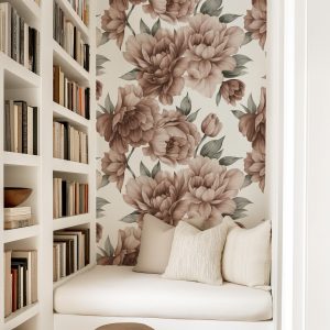 Warm Brown Floral Wallpaper, Large Scale Peel and Stick Removable, Unpasted Prepasted Traditional Option, Baby Girl Nursery Mural