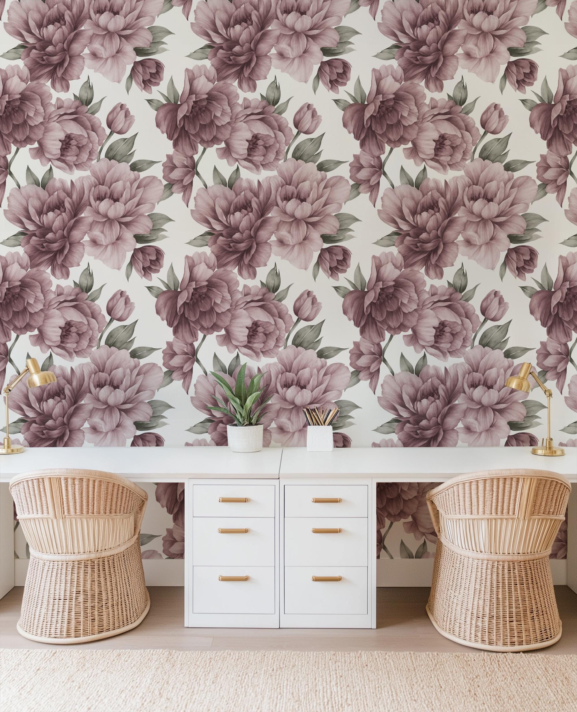 Deep Burgundy Purple Pink Floral Wallpaper, Large Scale Peel and Stick Removable, Unpasted Prepasted Traditional Option, Girl Nursery Mural - Image 5