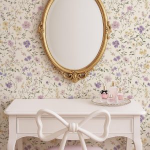 Vintage Purple Floral Wallpaper Peel and Stick, Romantic Cottagecore Wall Mural for Bedroom, Nursery, or Vanity Space