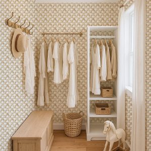 Neutral Basket Weave Wallpaper, Woven Look Removable Wall Mural for Modern Farmhouse or Boho Kitchen, Pantry, or Minimalist Office Decor