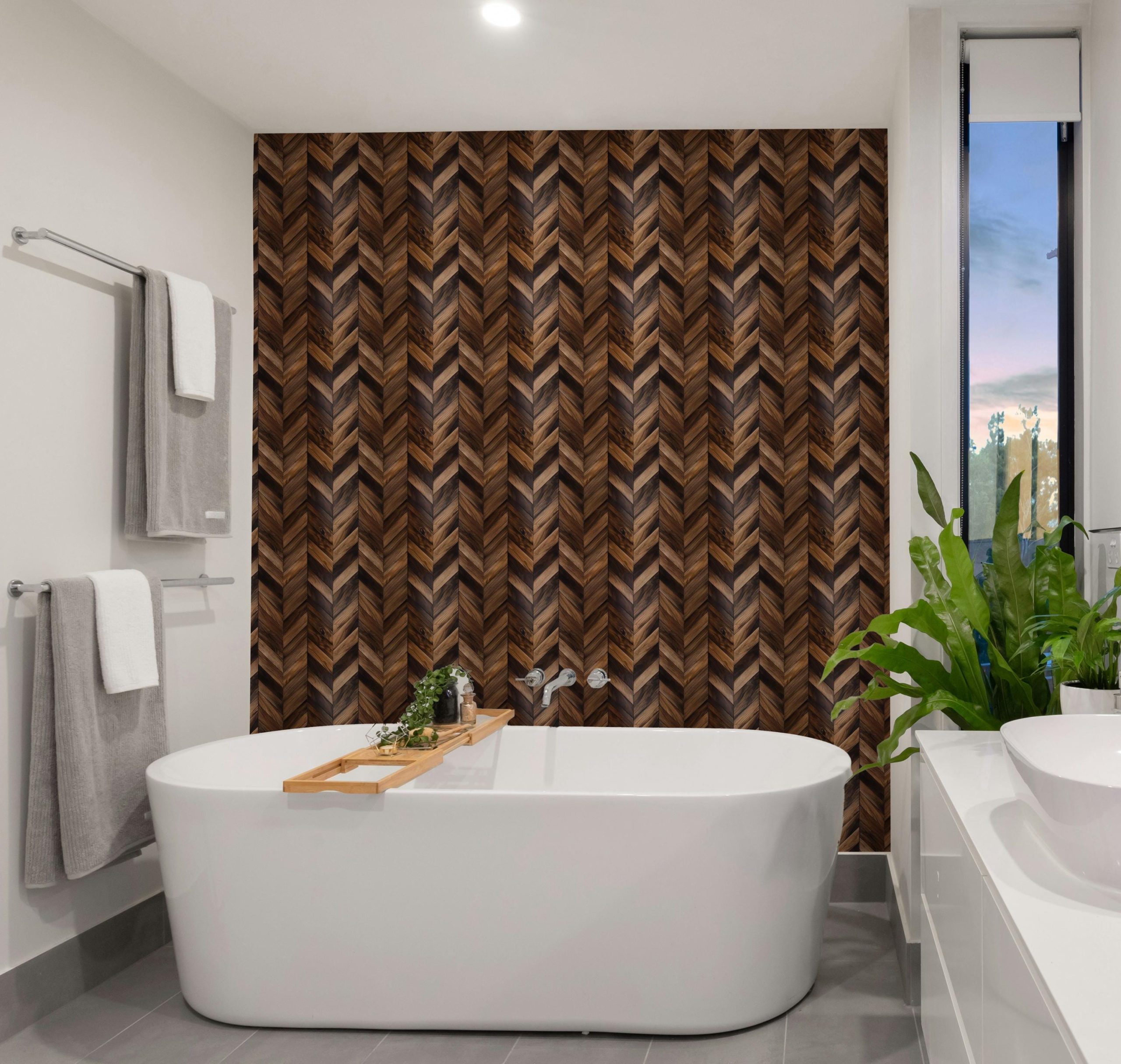 Dark Wood Chevron Wallpaper, Removable Faux Walnut Wall Mural with Bold Grain Texture for Dining Room, Office or Rustic Accent Walls - Image 3