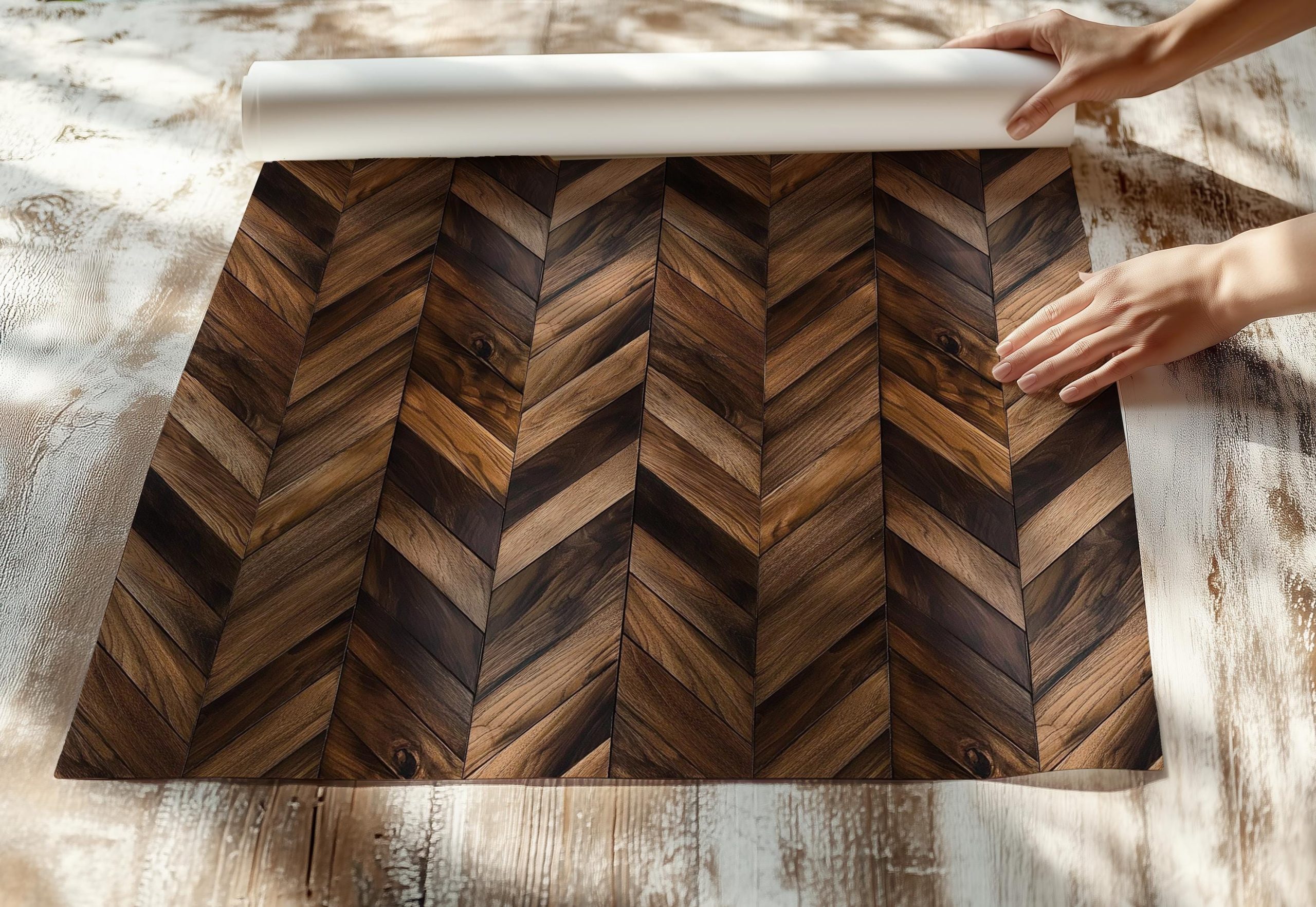 Dark Wood Chevron Wallpaper, Removable Faux Walnut Wall Mural with Bold Grain Texture for Dining Room, Office or Rustic Accent Walls - Image 5