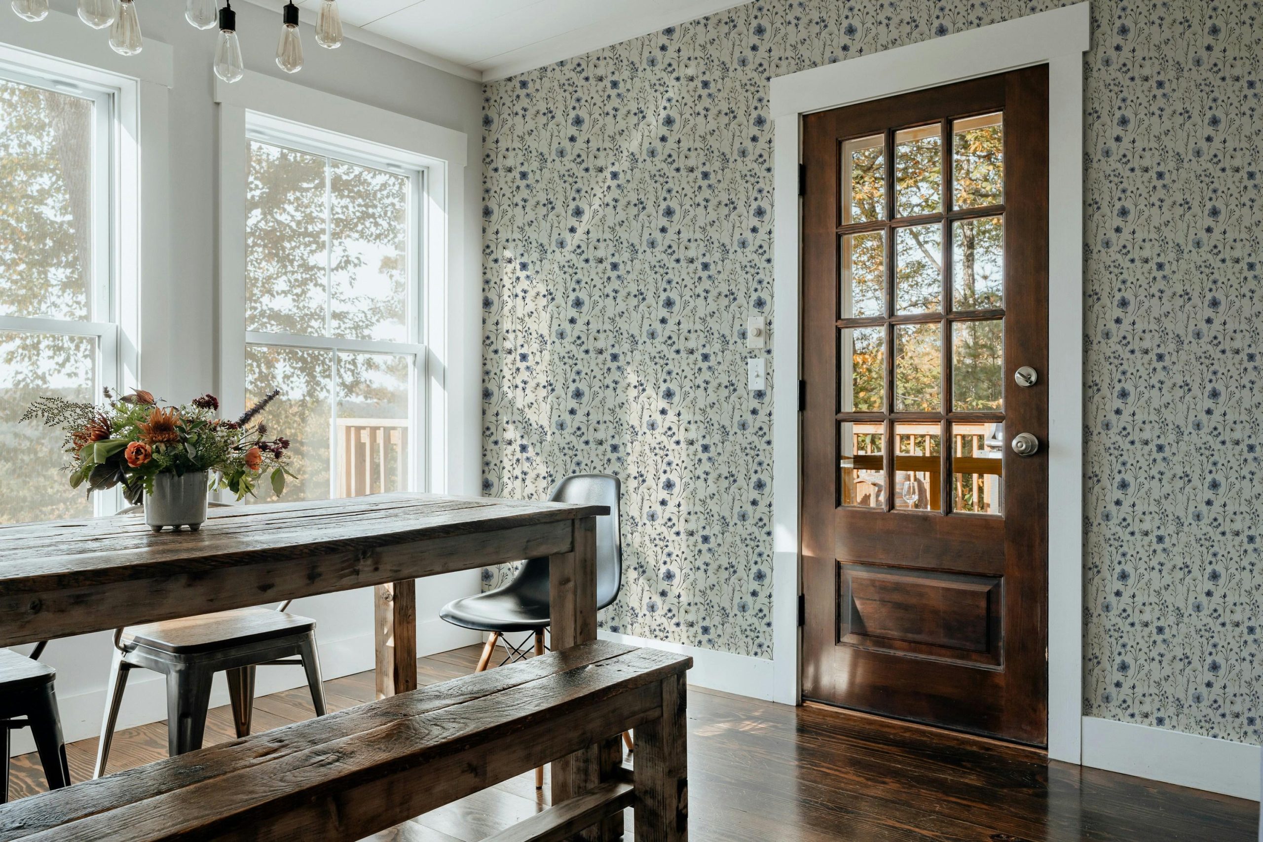 Vintage Blue Floral Wallpaper, Peel and Stick, Cottagecore Design - Image 5