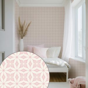 Pink Geometric Pattern Wallpaper, Art Deco Peel Stick Removable, Baby Nursery Decor Bedroom, Trendy Boho, Retro Vintage Abstract