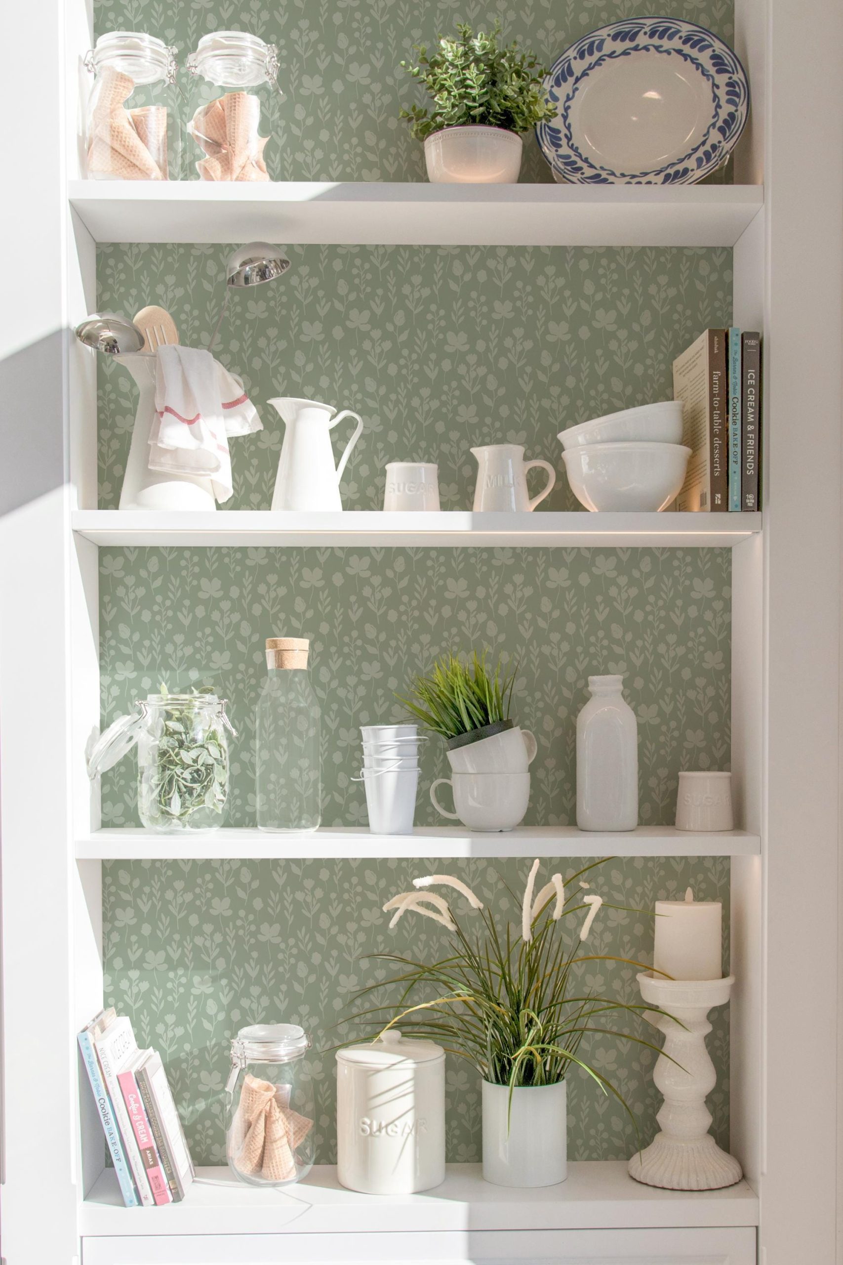 Sage Green on Green Floral Wallpaper, Delicate Flower Pattern, Pressed Floral Garden, Wildflower Coquette Grandmillennial Shabby Chic - Image 4