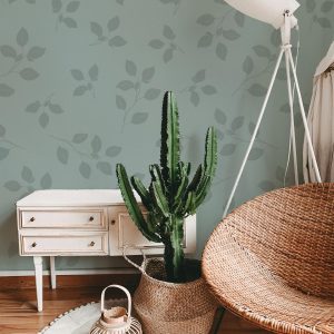 Sage Green Leaves Wallpaper, Large Scale Pattern, Pressed Leaf Garden, Accent Wall for Entry, Bedroom, Kitchen, Bathroom