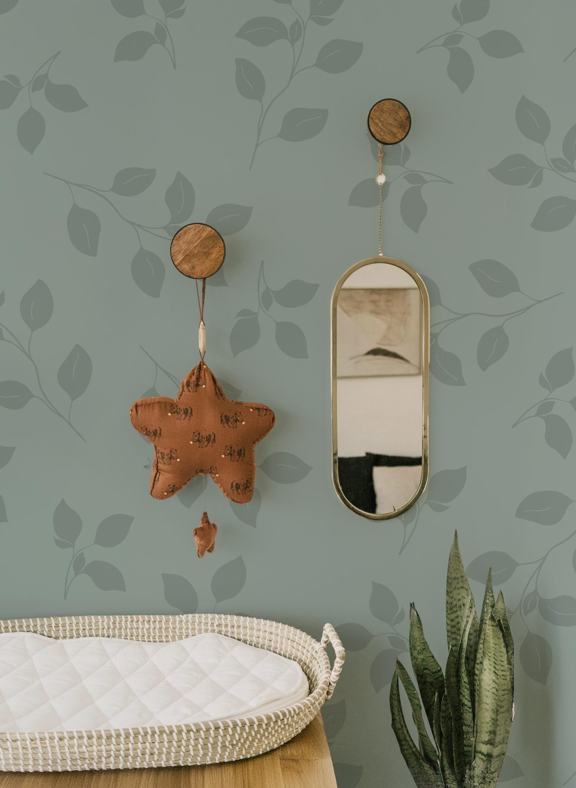 Sage Green Leaves Wallpaper, Large Scale Pattern, Pressed Leaf Garden, Accent Wall for Entry, Bedroom, Kitchen, Bathroom - Image 11