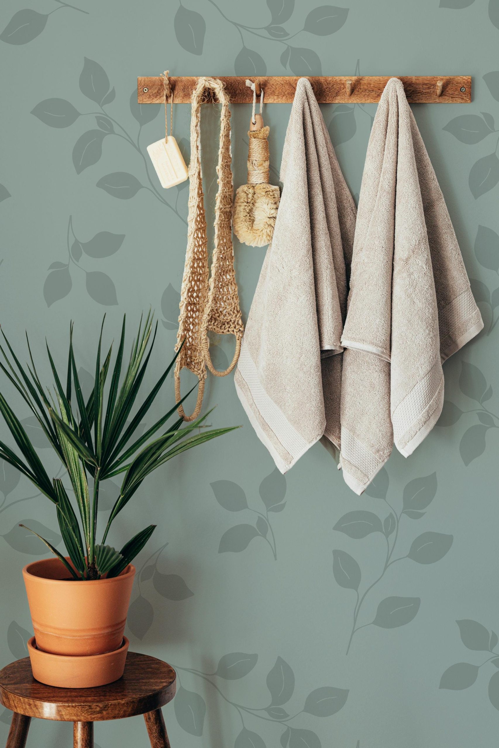 Sage Green Leaves Wallpaper, Large Scale Pattern, Pressed Leaf Garden, Accent Wall for Entry, Bedroom, Kitchen, Bathroom - Image 6