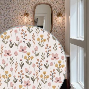 Wildflower Meadow Floral Wallpaper, Pink Sage Green Mustard, Peel and Stick Removable, Unpasted Prepasted Traditional Option, Boho Floral