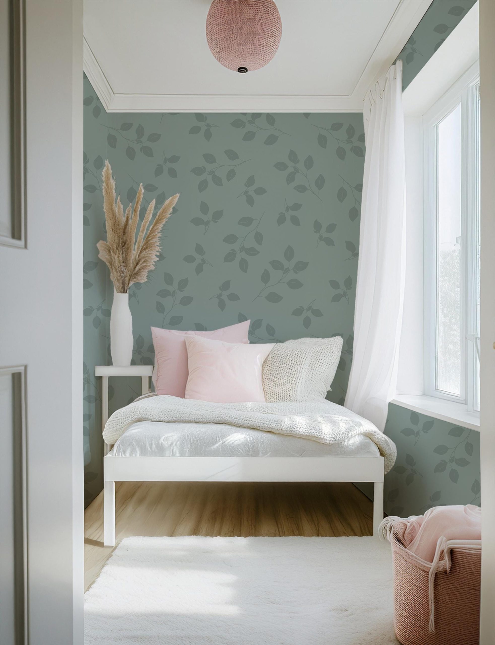 Sage Green Leaves Wallpaper, Large Scale Pattern, Pressed Leaf Garden, Accent Wall for Entry, Bedroom, Kitchen, Bathroom - Image 7