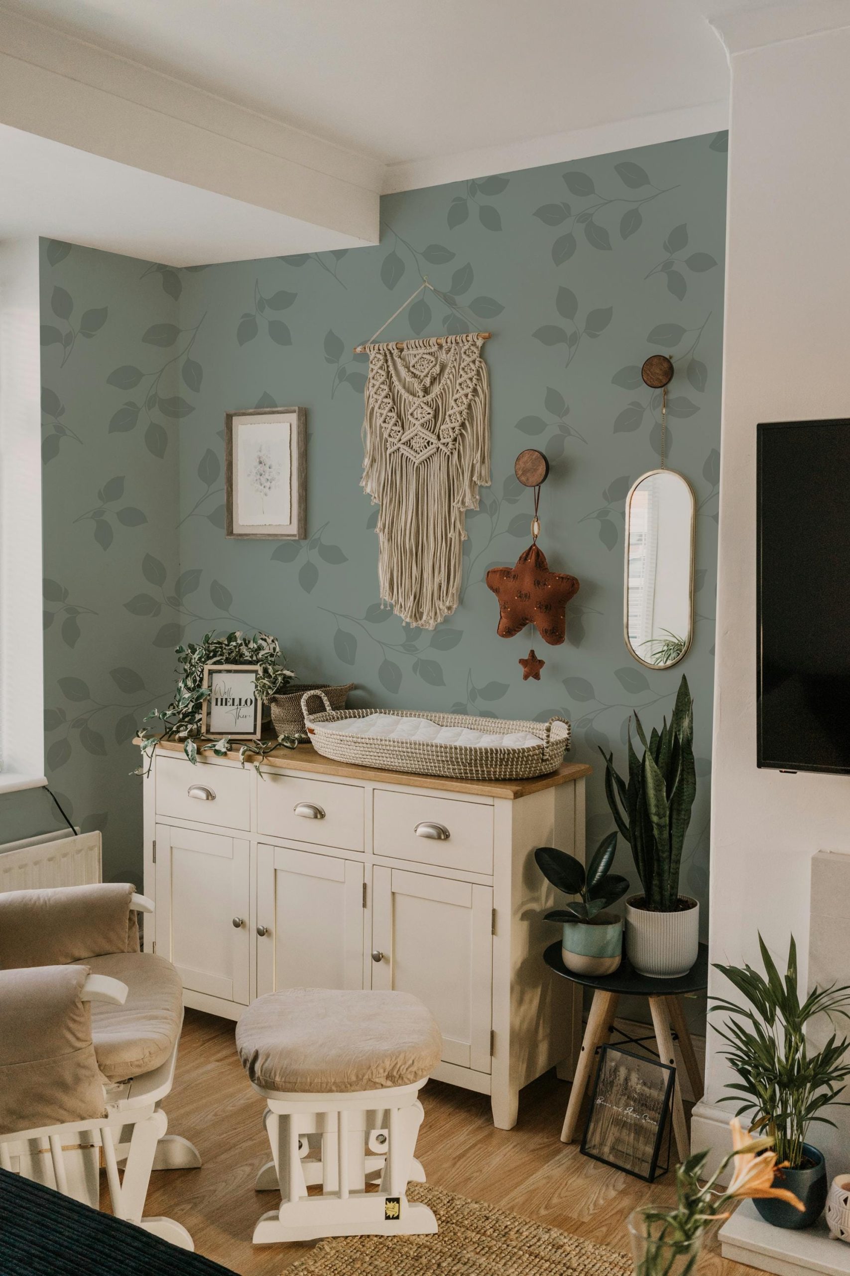 Sage Green Leaves Wallpaper, Large Scale Pattern, Pressed Leaf Garden, Accent Wall for Entry, Bedroom, Kitchen, Bathroom - Image 12