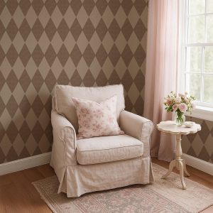 Neutral Harlequin Diamond Wallpaper Peel and Stick, Vintage Brown Argyle Wall Mural, Classic French Country Nursery Decor Pattern