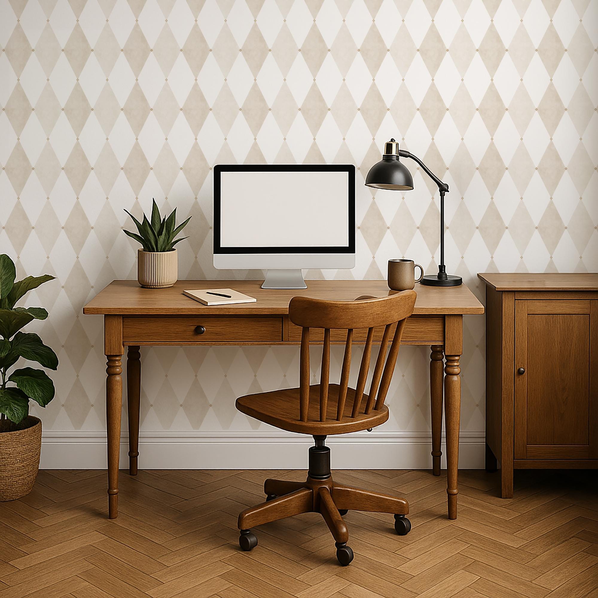 Beige Diamond Pattern Peel and Stick Wallpaper Neutral Argyle Geometric Removable Wall Covering for Bathroom Kitchen Office Decor - Image 2
