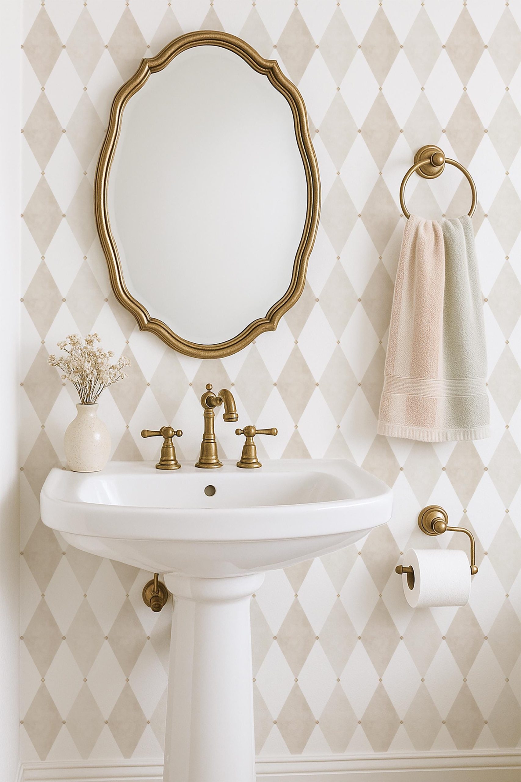 Beige Diamond Pattern Peel and Stick Wallpaper Neutral Argyle Geometric Removable Wall Covering for Bathroom Kitchen Office Decor - Image 6