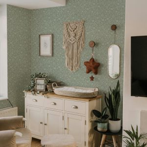 Sage Green on Green Floral Wallpaper, Delicate Flower Pattern, Pressed Floral Garden, Wildflower Coquette Grandmillennial Shabby Chic