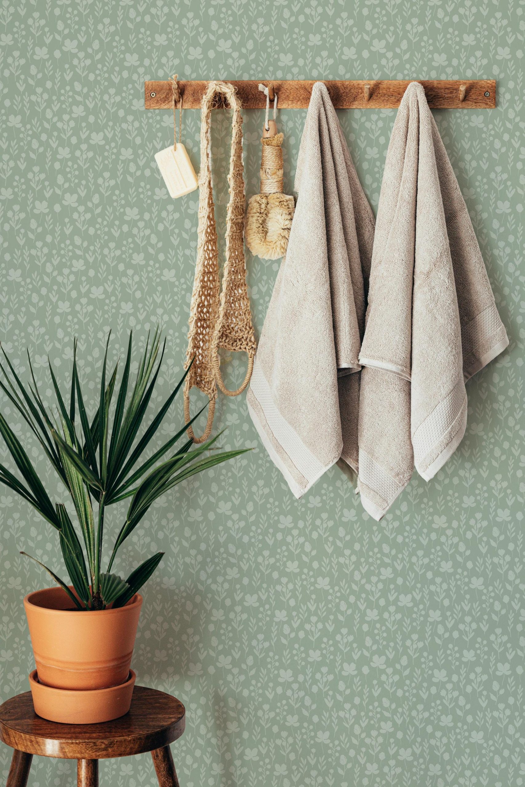 Sage Green on Green Floral Wallpaper, Delicate Flower Pattern, Pressed Floral Garden, Wildflower Coquette Grandmillennial Shabby Chic - Image 2