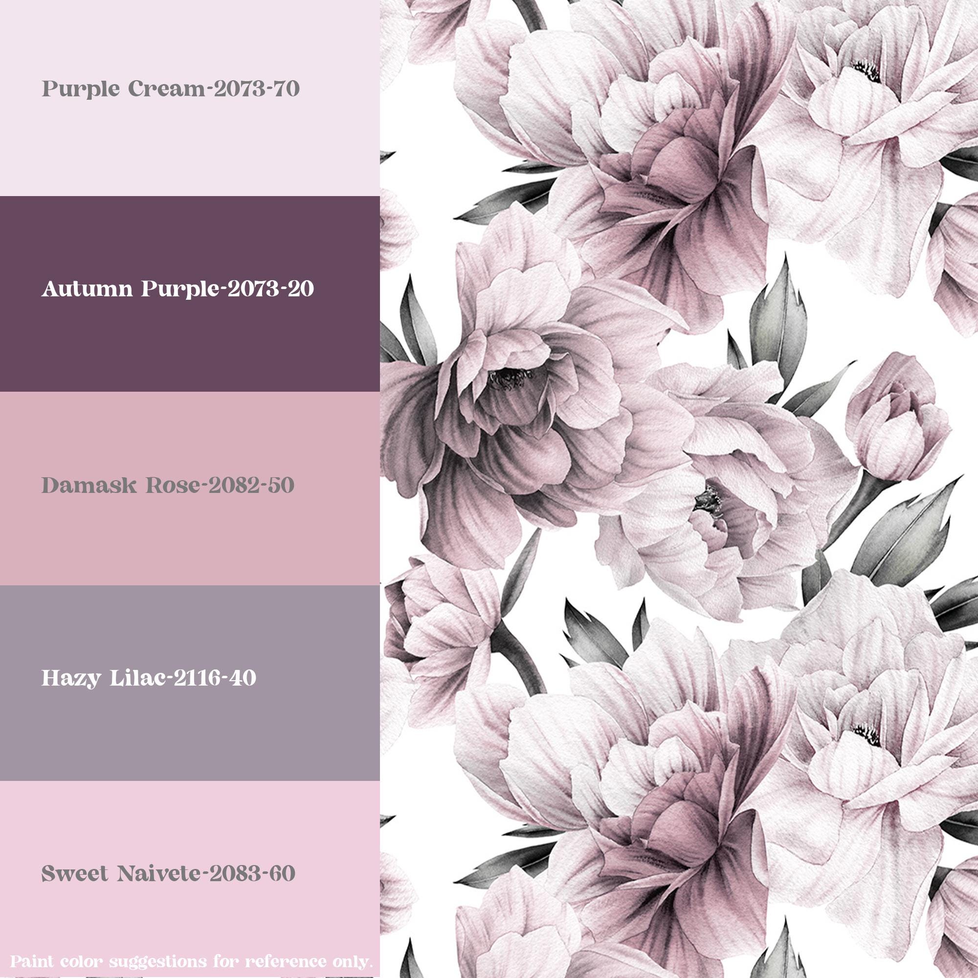 Dusty Purple Peonies Floral Wallpaper, Large Scale Peel and Stick Removable Mural, Unpasted Prepasted or Traditional, Wall Art Home Decor - Image 2