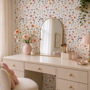 Dainty Garden Pressed Flower Wallpaper, Removable Floral Nursery Decor