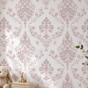 Mauve Pink Victorian Damask Wallpaper, Dusty Rose Baroque Peel and Stick
