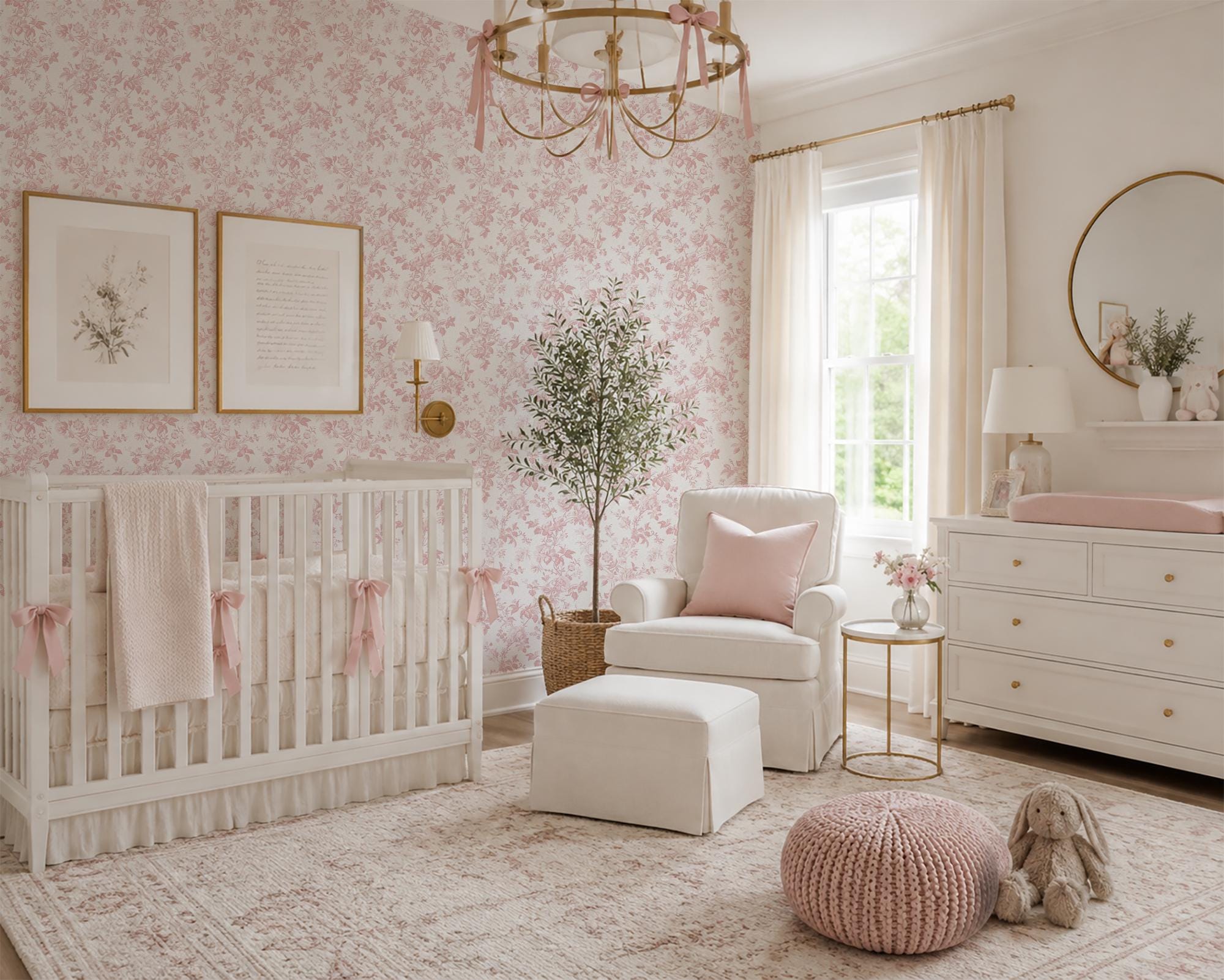 Mauve Pink Toile Wallpaper, Dainty Floral Baroque Vines, Peel and Stick Removable - Image 12