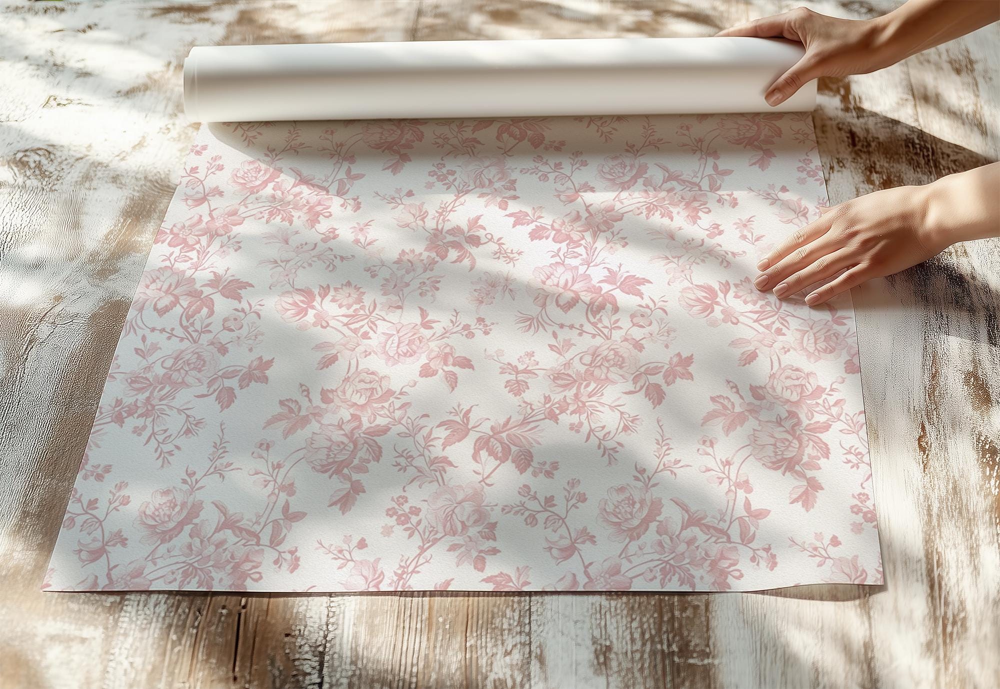 Mauve Pink Toile Wallpaper, Dainty Floral Baroque Vines, Peel and Stick Removable - Image 8