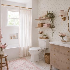 Ditsy Leaf Wallpaper, Romantic Flowers, Baby Girl Nursery (Peel and Stick)