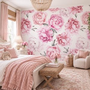 Hot Pink Peony Wallpaper, Peel and Stick Removable, Watercolor Floral Baby Girl Nursery Decor, Calla Collection