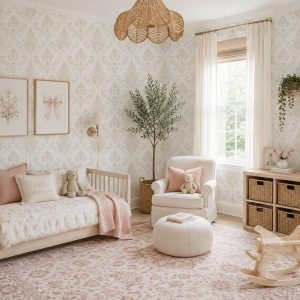 Beige Victorian Damask Wallpaper, Peel and Stick, French Ornate Vintage Style