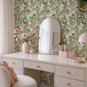 Sage Wildflower Meadow Wallpaper, Removable Peel and Stick, Traditional Unpasted Option