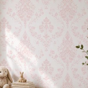 Light Pink Victorian Damask Wallpaper, Peel and Stick, French Ornate Baroque Style