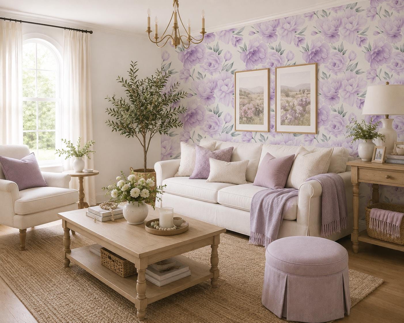 Purple Peonies Floral Wallpaper, Large Scale Lavender Nursery Mural - Image 6