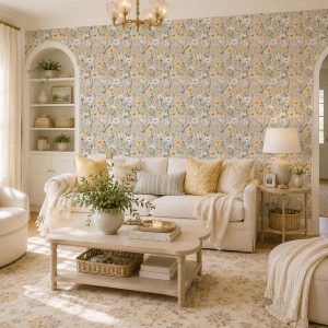 Soft Yellow Wildflower Floral Wallpaper, Peel and Stick Removable, Traditional Unpasted Option