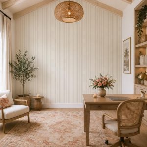Neutral Beige Stripe Wallpaper, Minimalist Removable Wall Mural (Scandinavian Decor)