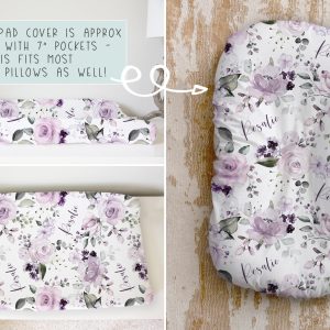 Personalized Dusty Purple Rose Changing Pad / Crib Sheet / Lavender / Lilac / Plush Blanket / Mini Crib Sheet Option / Rosie Collection
