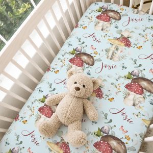 Mushroom Butterfly Baby Crib Sheet / Blanket / Baby Girl Nursery / Changing Pad Cover / Mini Crib Sheet / Mushroom Collection