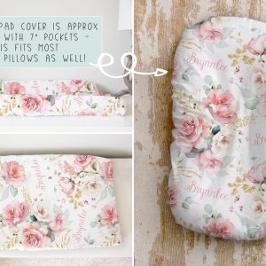 Personalized Crib Sheet, Pink Rose and Gold Baby Girl Floral Nursery, Changing Pad Cover, Mini Crib Sheet, Minky or Sherpa Blanket, Brynnlee