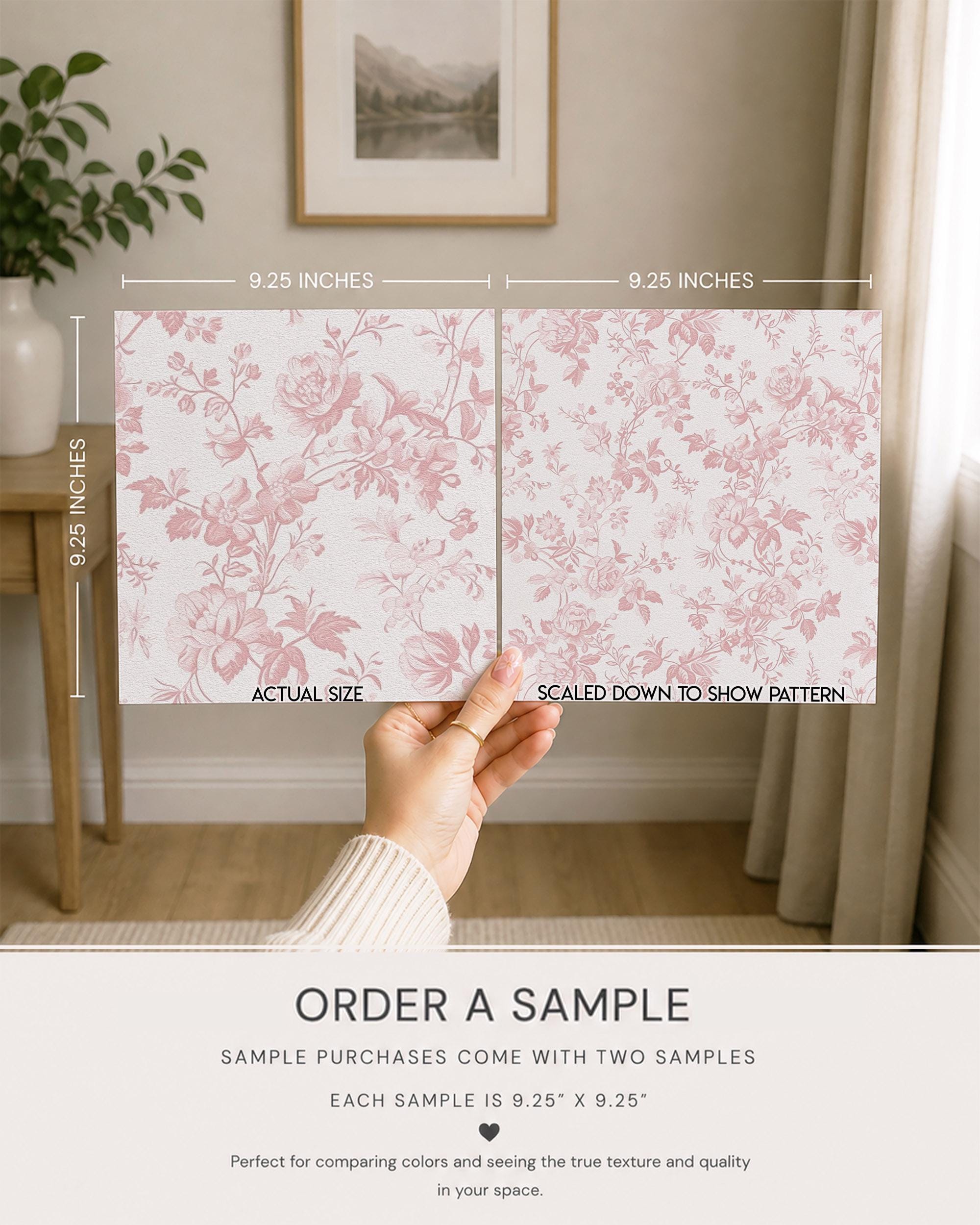 Mauve Pink Toile Wallpaper, Dainty Floral Baroque Vines, Peel and Stick Removable - Image 5
