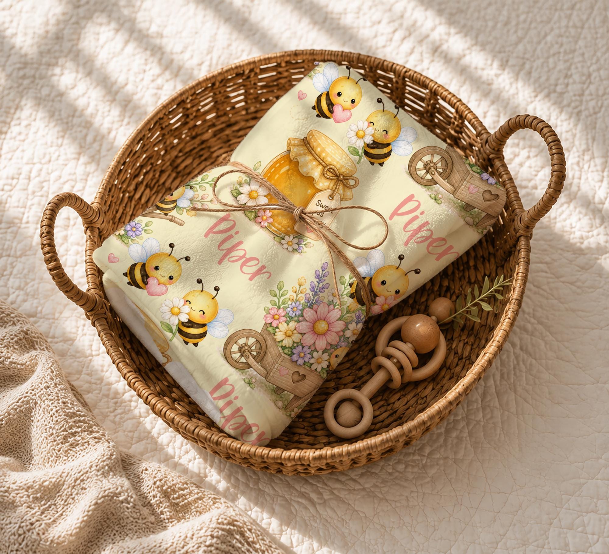 Cute Bees and Flowers Blanket