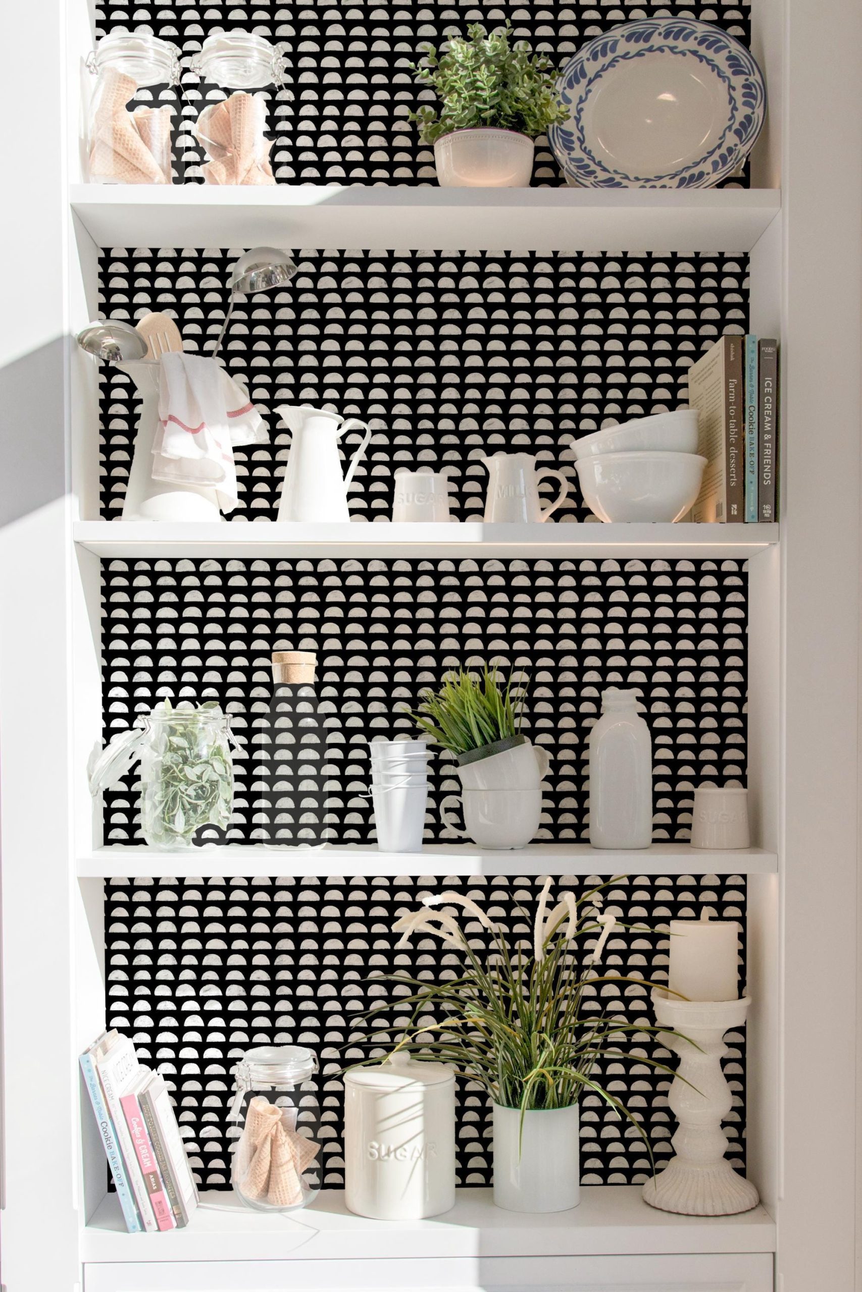 Abstract Black and White Geometric Wallpaper, Boho Style, Peel and Stick Removable, Prepasted Traditional, Bathroom, Laundry, Kitchen, Entry - Image 6