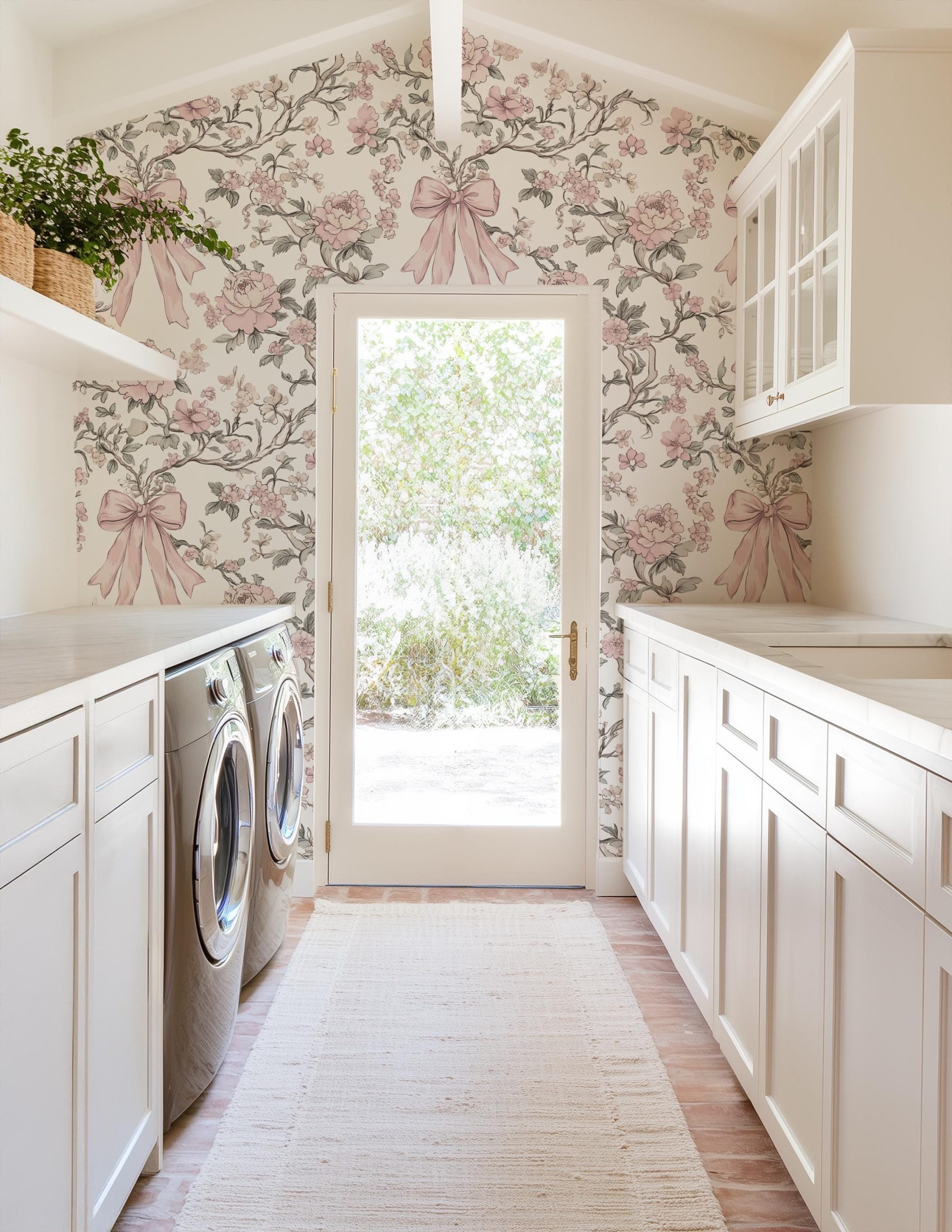 Baby Pink Bow Chinoiserie Wallpaper, Peel and Stick Removable, Coquette Grandmillennial Chic, Flower Baroque Vines, Elegant Pink Toile - Image 9