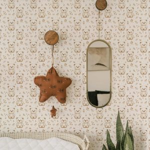 Neutral Teddy Bear Wallpaper, Peel and Stick Removable, Baby Boy or Girl Nursery Decor, Watercolor Tan Bears, Kids Playroom Bedroom