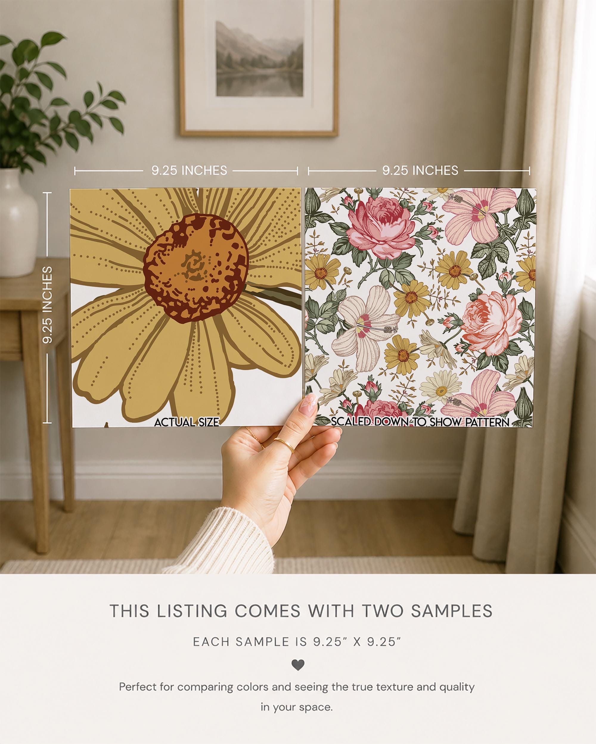 Vintage Flowers Wallpaper, Retro Style Roses Hibiscus, Peel and Stick Removable, Traditional or Pre-Pasted, Boho Floral, Birdie Collection - Image 4