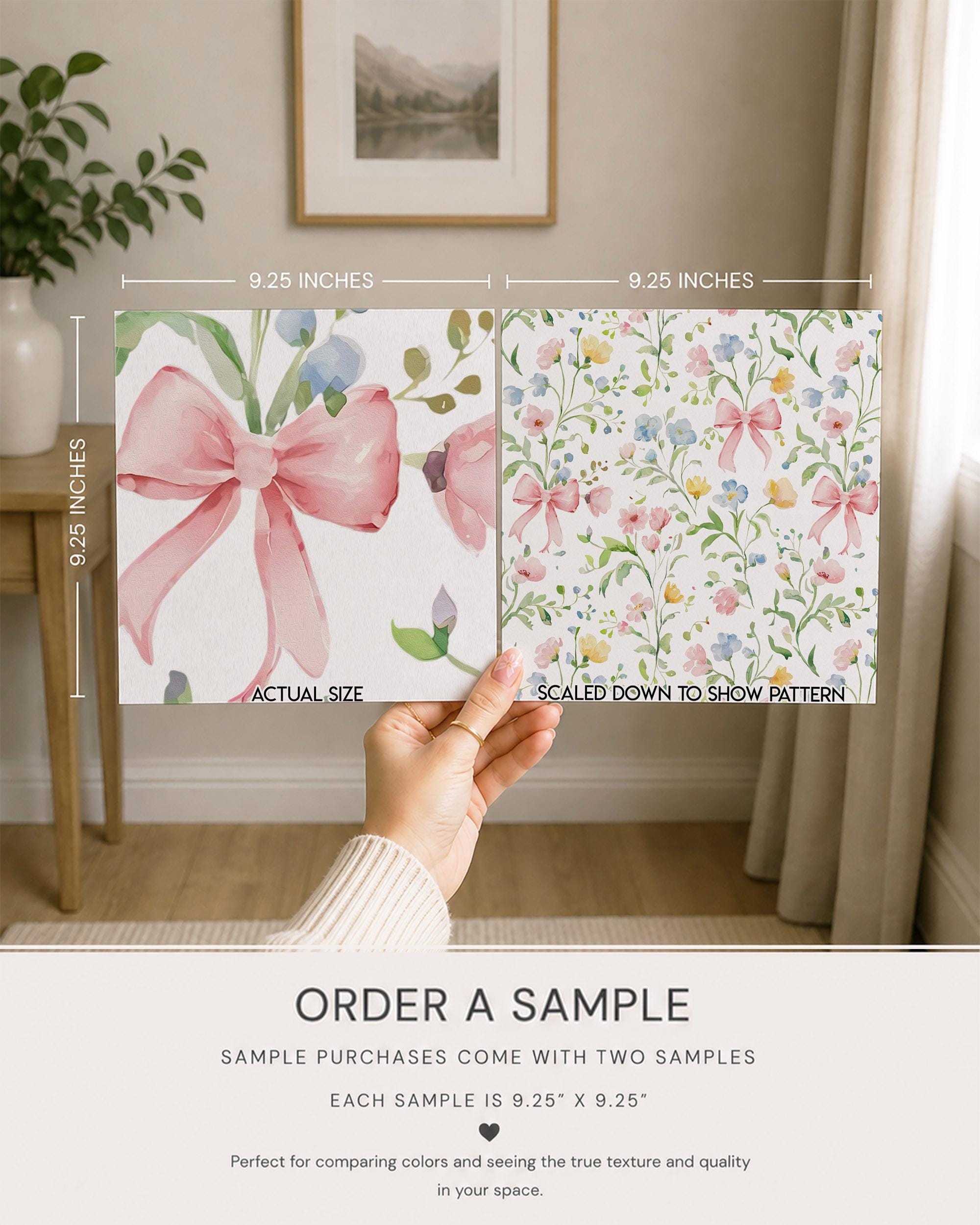 Floral Bow Nursery Wallpaper, Pastel Watercolor Flower Wall Mural - Image 7