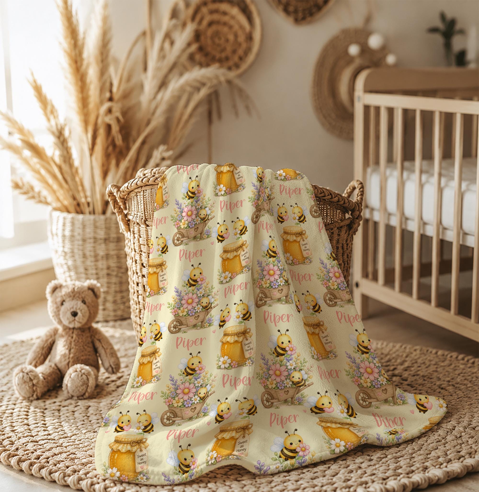 Cute Bees and Flowers Blanket - Image 2